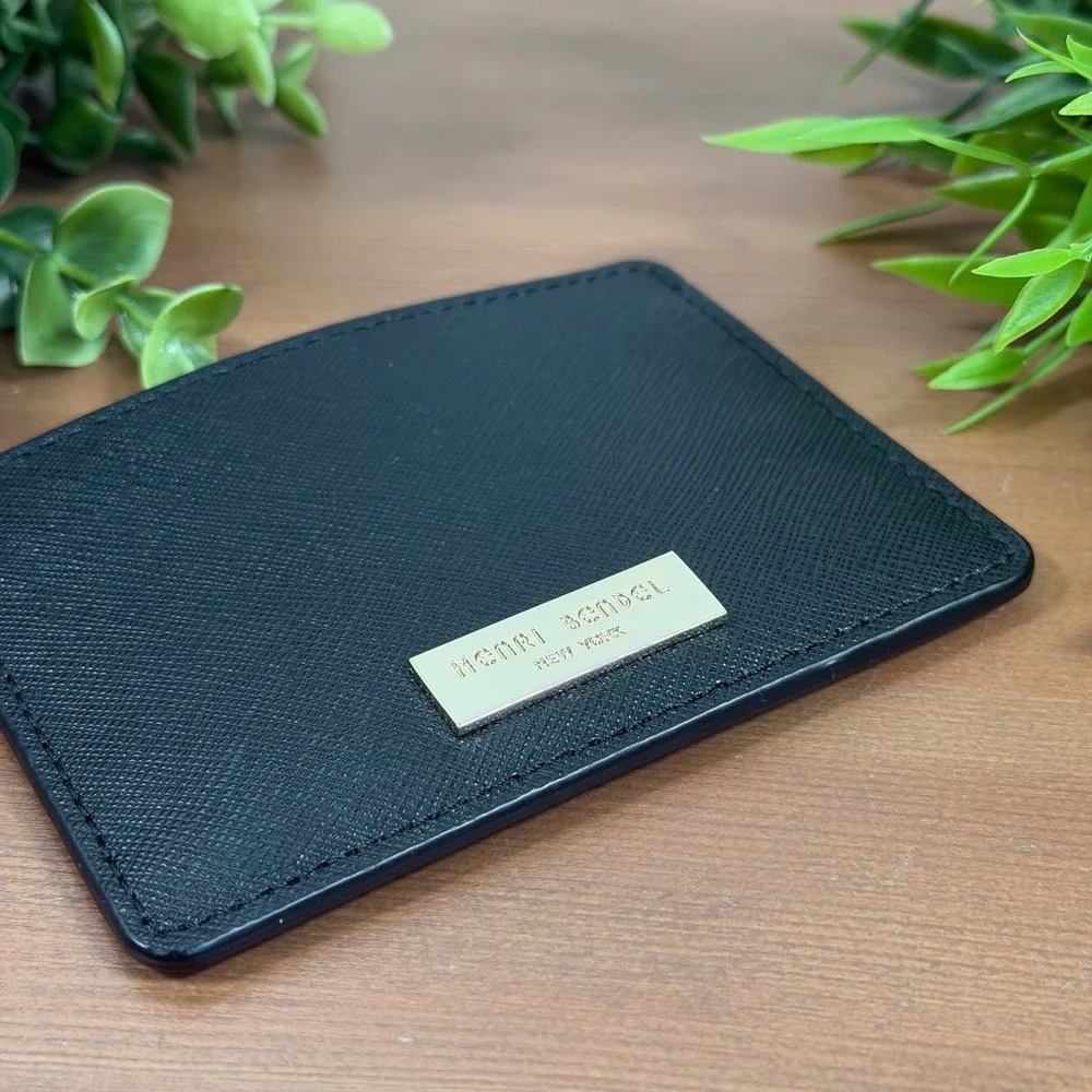Henri Bendel Women Saffiano Leather Black Slim Card Holder Wallet